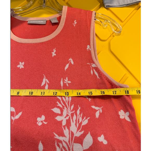 Nordstrom Coral Pink Floral Sweater Tank‎ Sleeveless Sweater Knit Set EUC - Picture 11 of 16